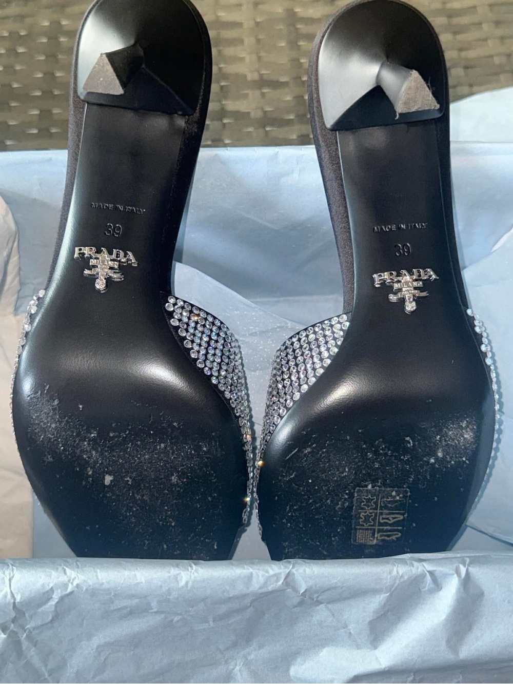 Prada SATIN HEELED SANDALS WITH CRYSTALS - Picture 8 of 15